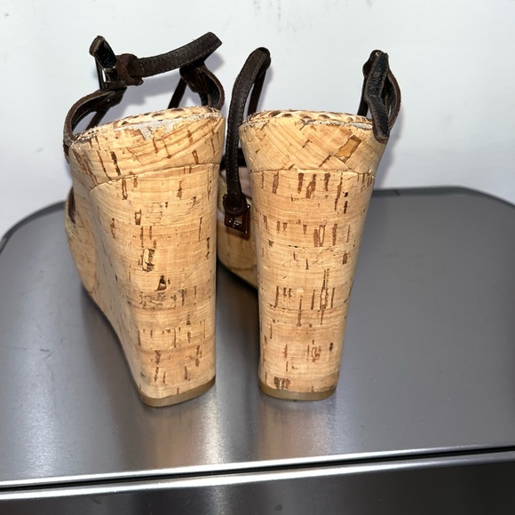 Auth Prada strappy snakeskin python suede cork wedges - Picture 5 of 6